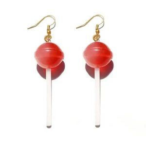 Lollipop Light Red Pink Ombre Cute Funny Novelty Resin Drop Earrings NEW
